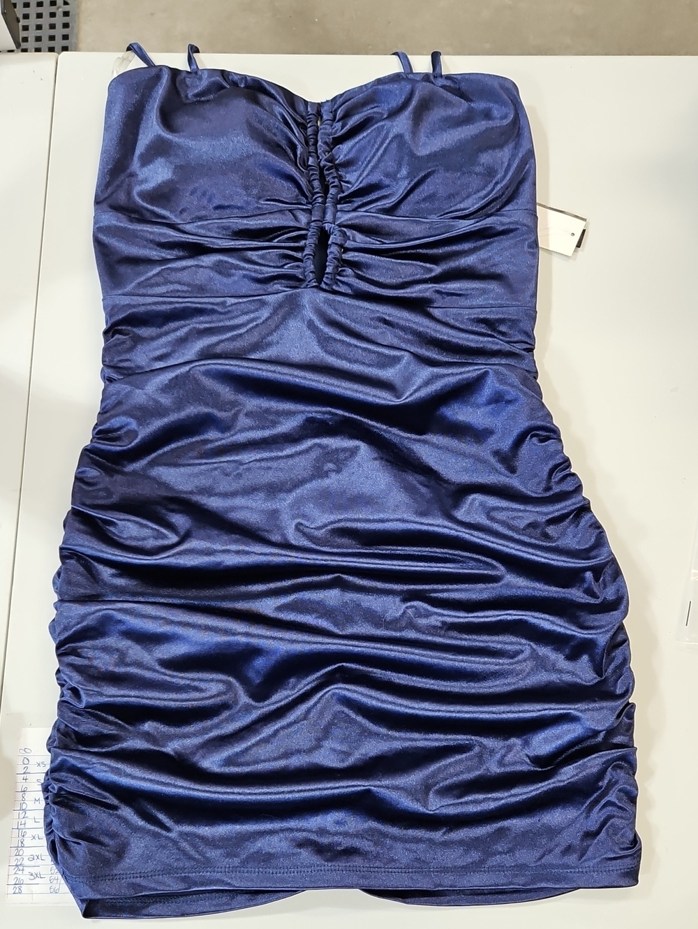 Size L Jr. 9-11-13 navy high shine ruched bodycon dress by Speechless NWT - Picture 11 of 13
